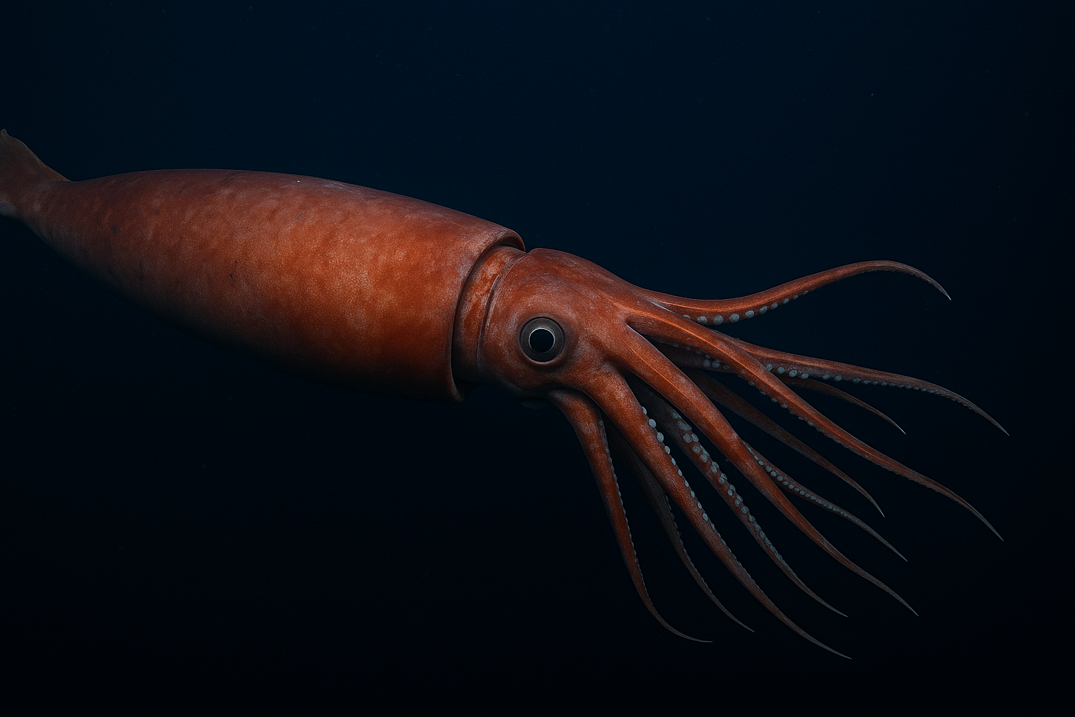 바다에서 유영하고 있는 대왕오징어의 모습을 상상한 모습