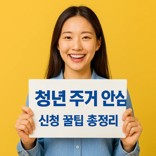 서울 청년 월세 최대 40만원 지원 문구가 적힌 안내판을 들고 있는 한국인 남성의 이미지