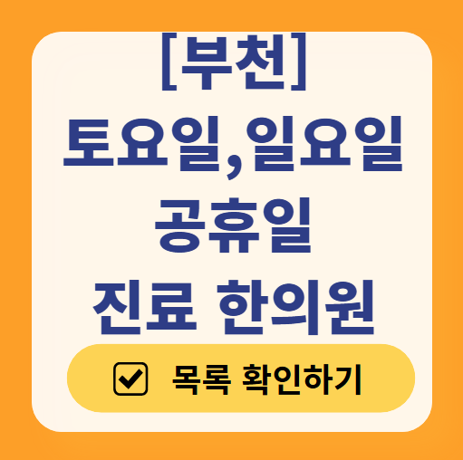 부천 일요일 문 여는 한의원 목록 ❘ 토요일, 주말, 공휴일 진료 영업 병원 찾기