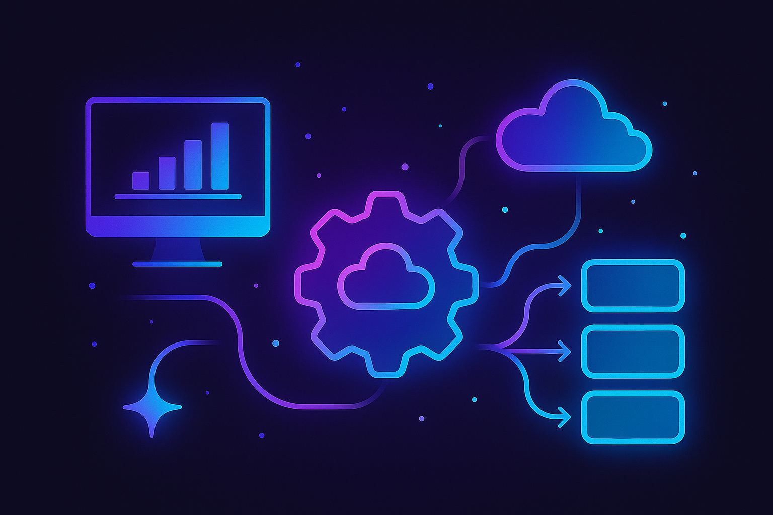 스파크의 미래를 향해 흐르는 데이터 스트림과 클라우드 파이프라인을 상징