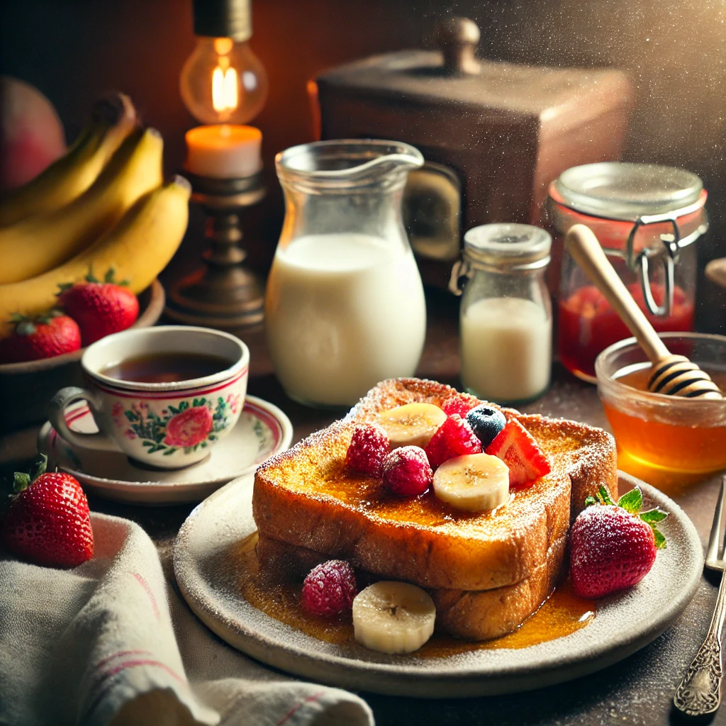 과일 토핑이 올려져 있는 토스트