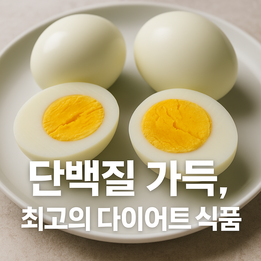 “삶은 달걀이 접시에 담긴 사진 – 단백질 풍부한 다이어트 식품으로 계란의 건강 효과를 소개하는 블로그 대표 이미지”