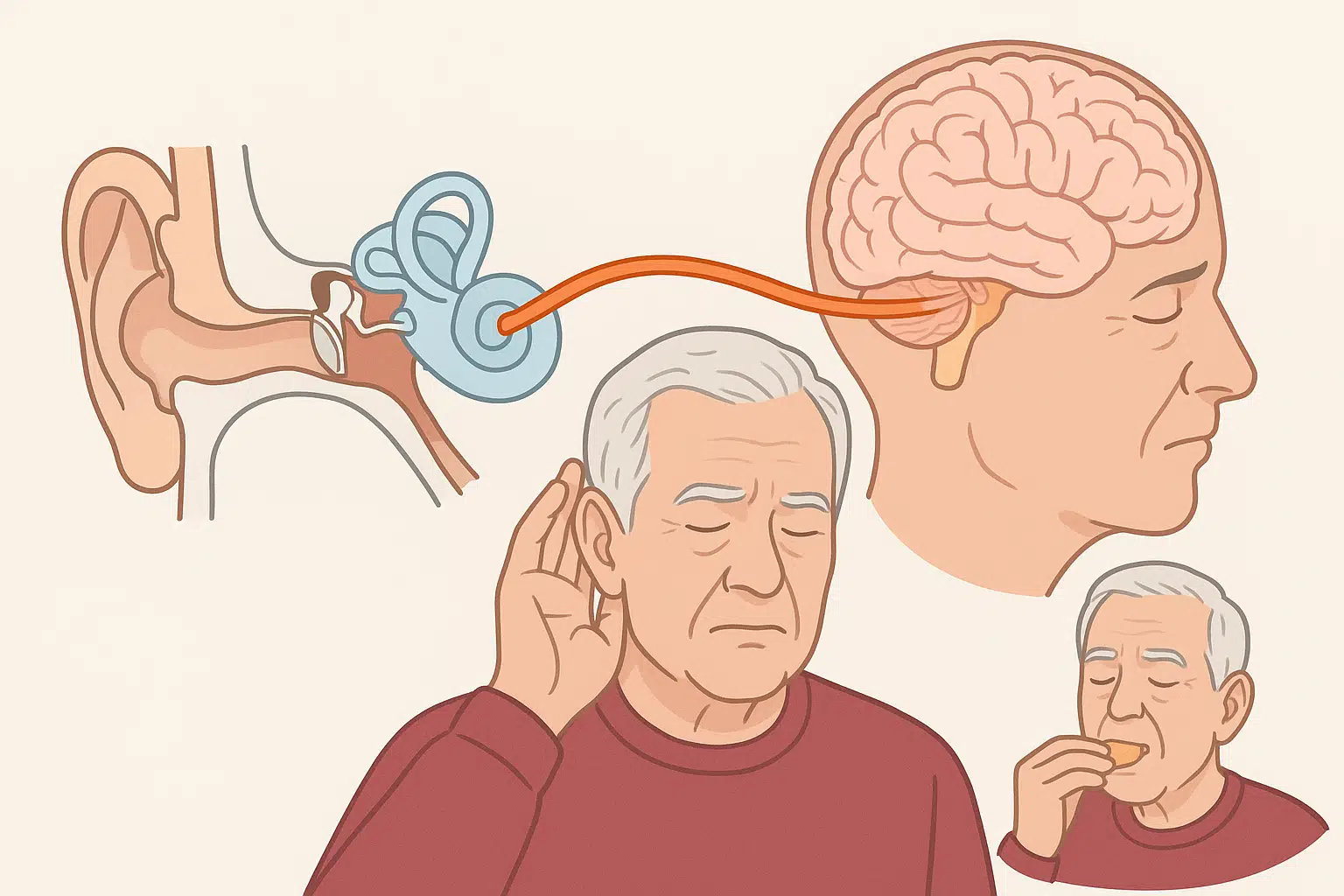귀와 뇌를 연결하는 신경 경로, 노인성 난청으로 인해 자기 목소리와 씹는 소리를 인지하기 어려운 과정