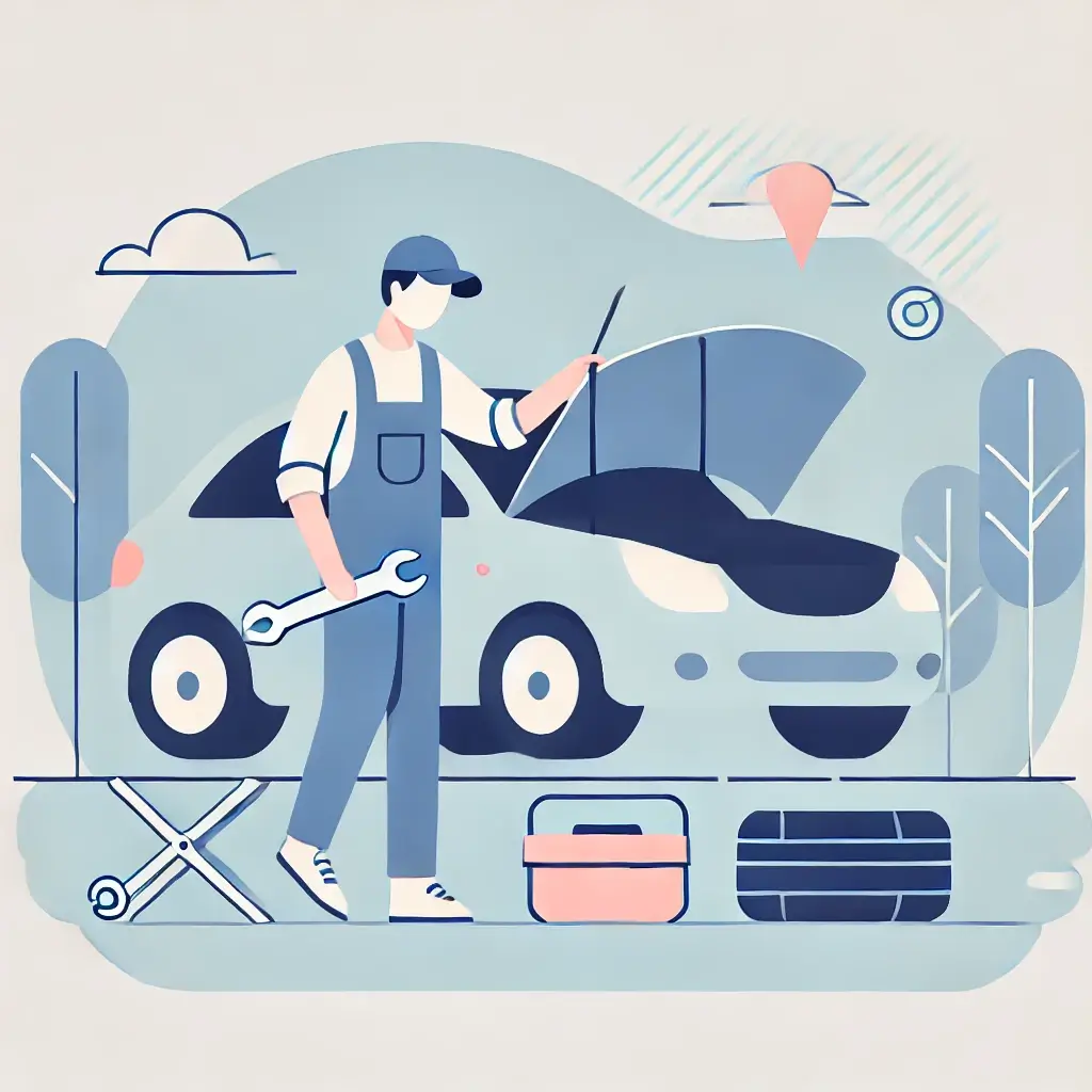자동차를 점검하며 관리하는 남성
