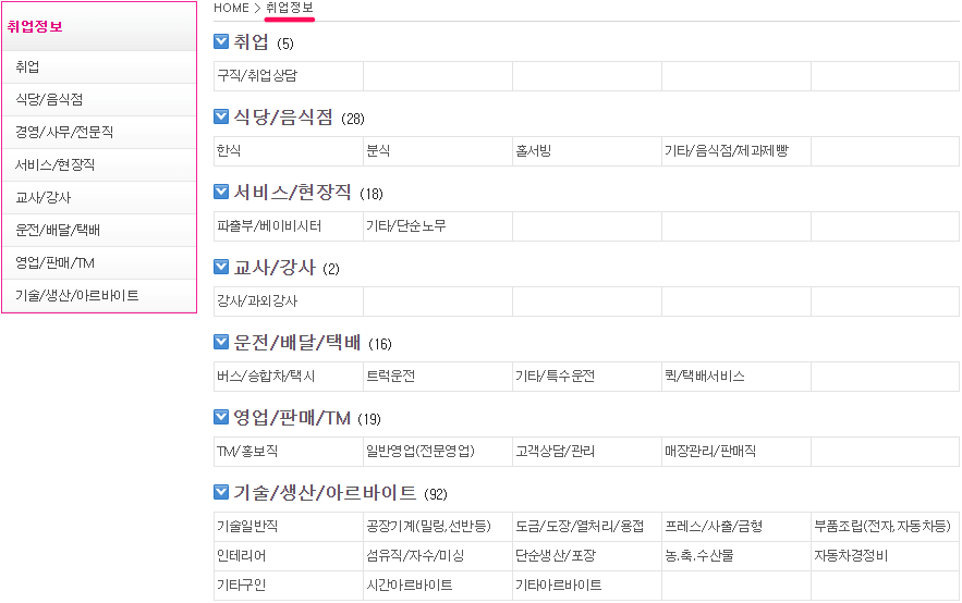 대구-동네방네-구인구직-일자리-분야-선택