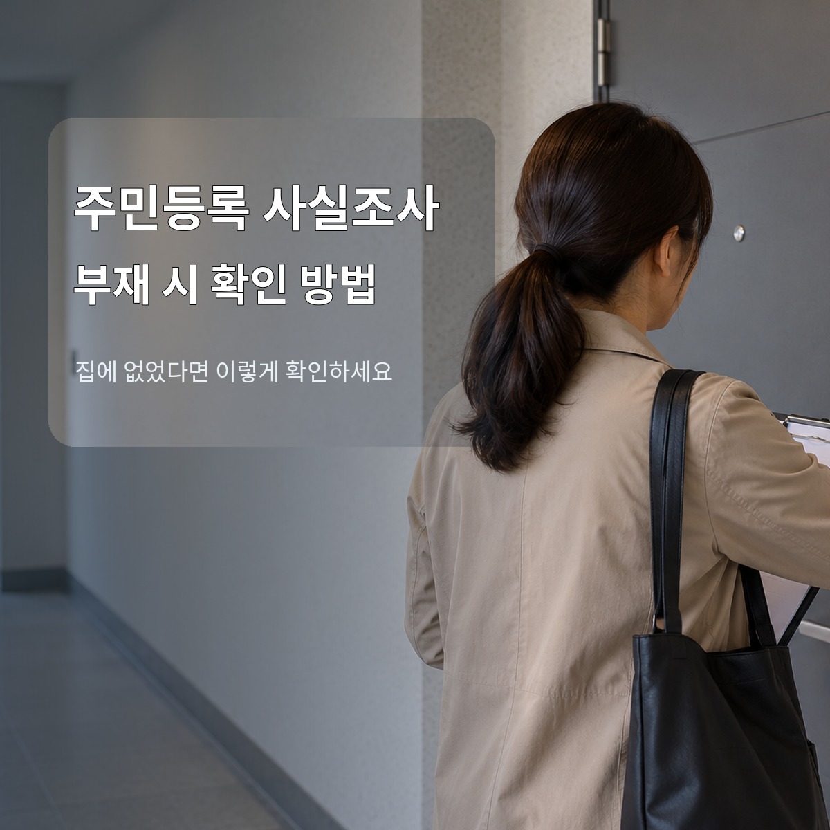 아파트 현관에서 주민등록 사실조사 방문을 위해 초인종을 누르는 조사원 모습