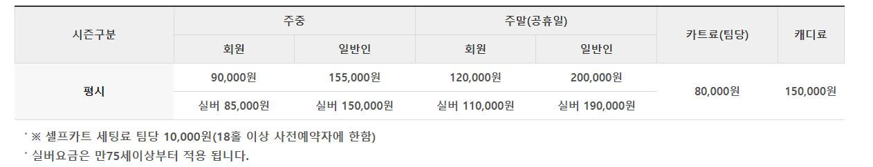 천안상록CC 요금표