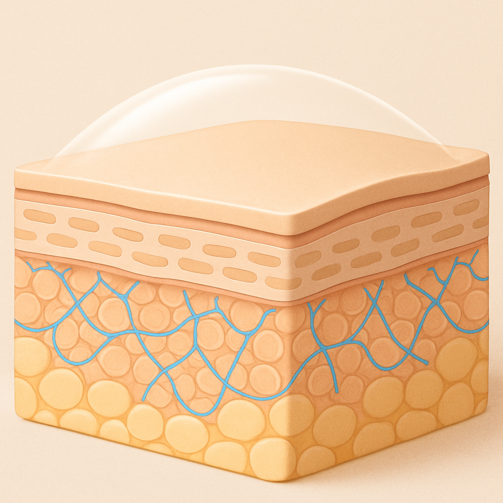 피부층 구조의 피부 바깥층에 보습막이 형성되어 있는 이미지
