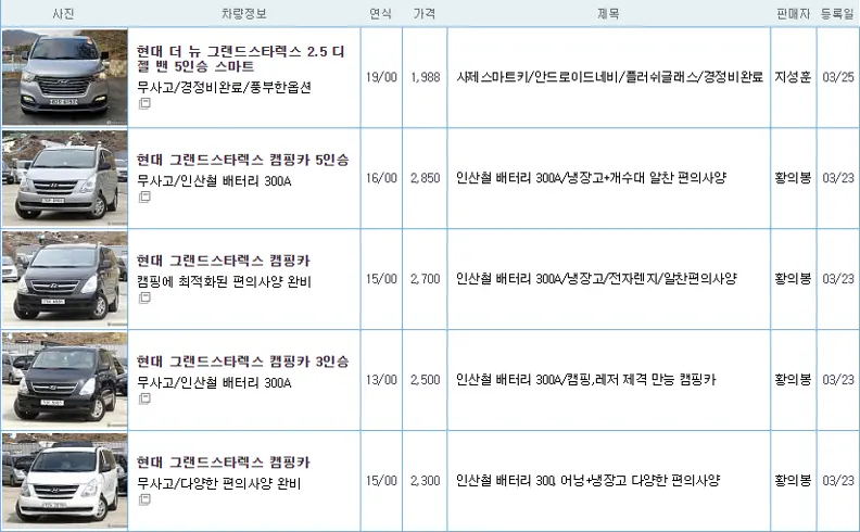 스타렉스 중고 가격