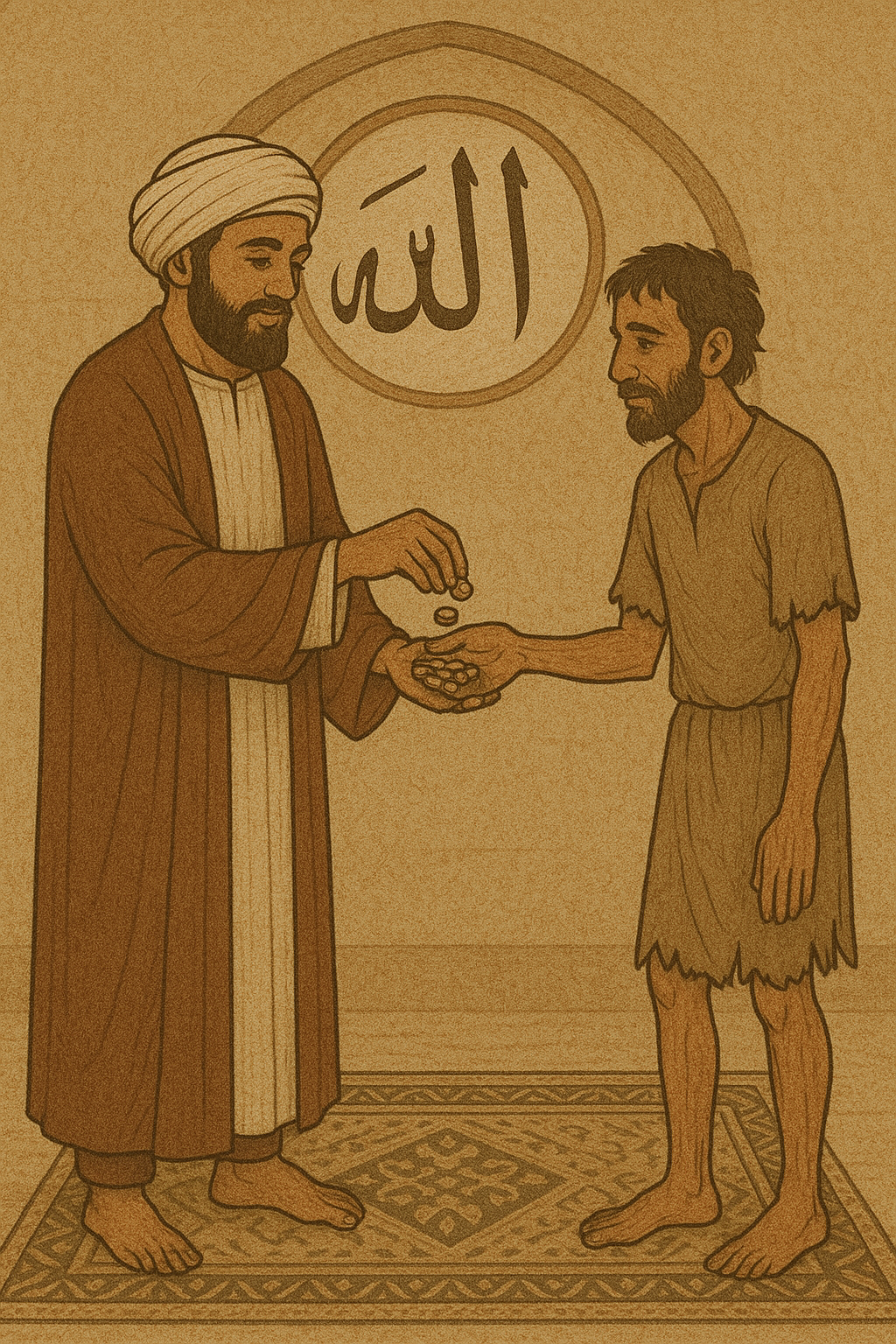 부자가 가난한 자를 돌보는 내용을 형상화한 그림