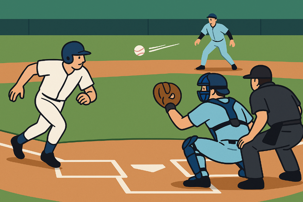 투수는 던졌고 포수는 준비된 장면