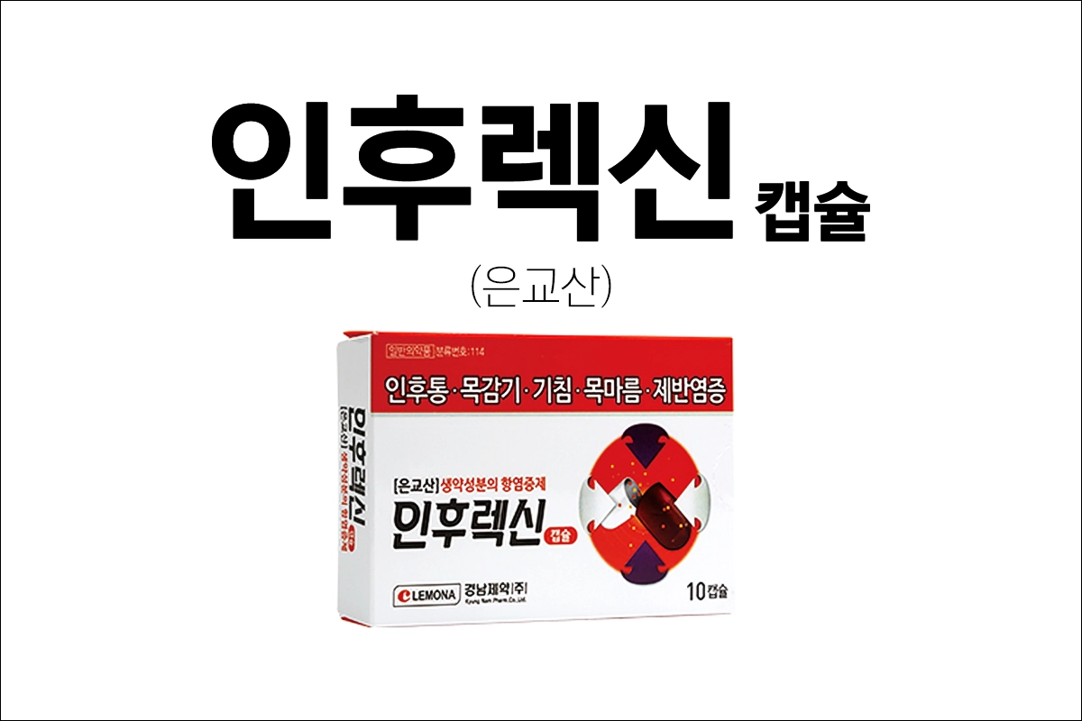 인후렉신 캡슐 가격 은교산 목감기약 인후통 목구멍 통증 목마름 기침 두통