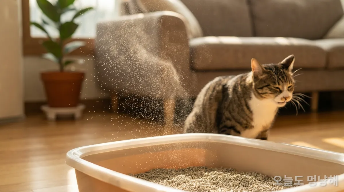 고양이 화장실 주변에 떠다니는 미세먼지