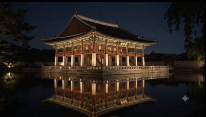 야간 관람의 최고 하이라이트로 손꼽히는 경회루의 연못 반사 야경)