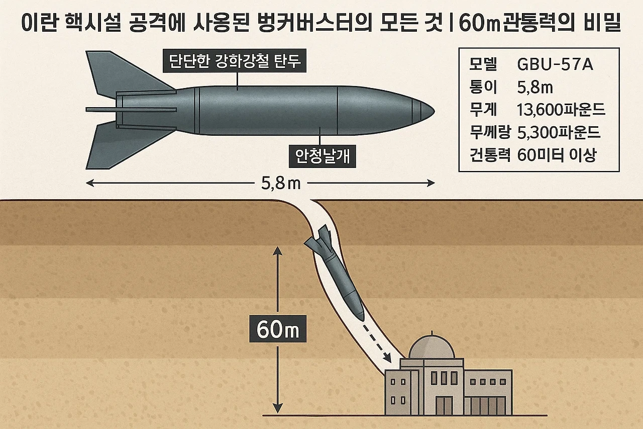 이란 핵시설 공격에 사용된 벙커버스터의 모든 것을 표현한 이미지