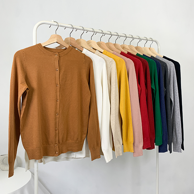 여성 기본 라운드 캐시미어 울 가디건 12컬러