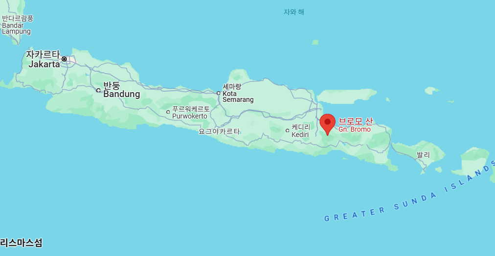 브로모 산의 위치를 알 수 있는 지도