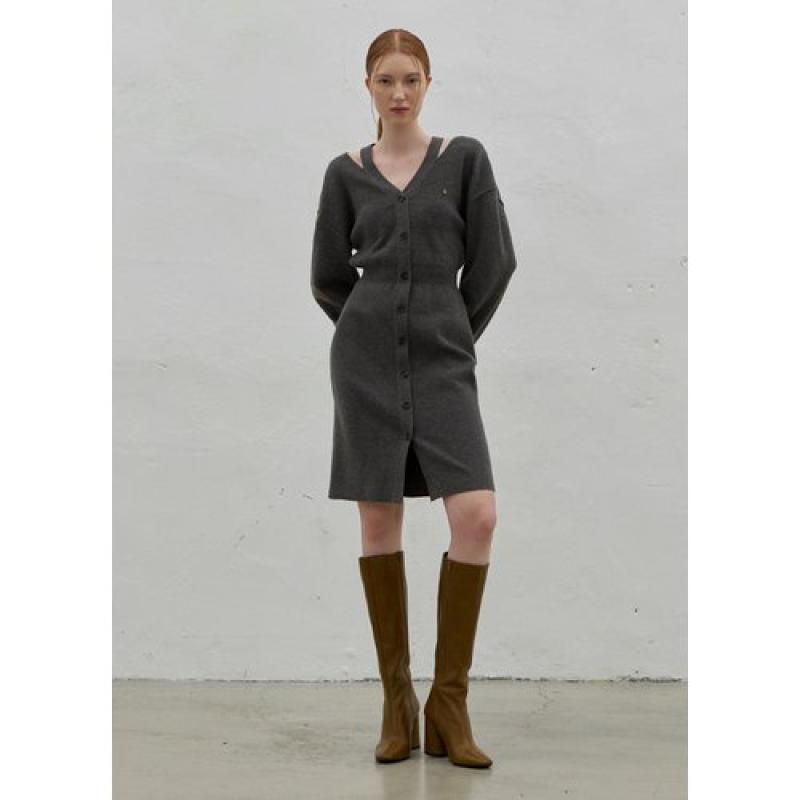 나인 로웰 벌룬 슬리브 컷아웃 니트 원피스 OP-6098