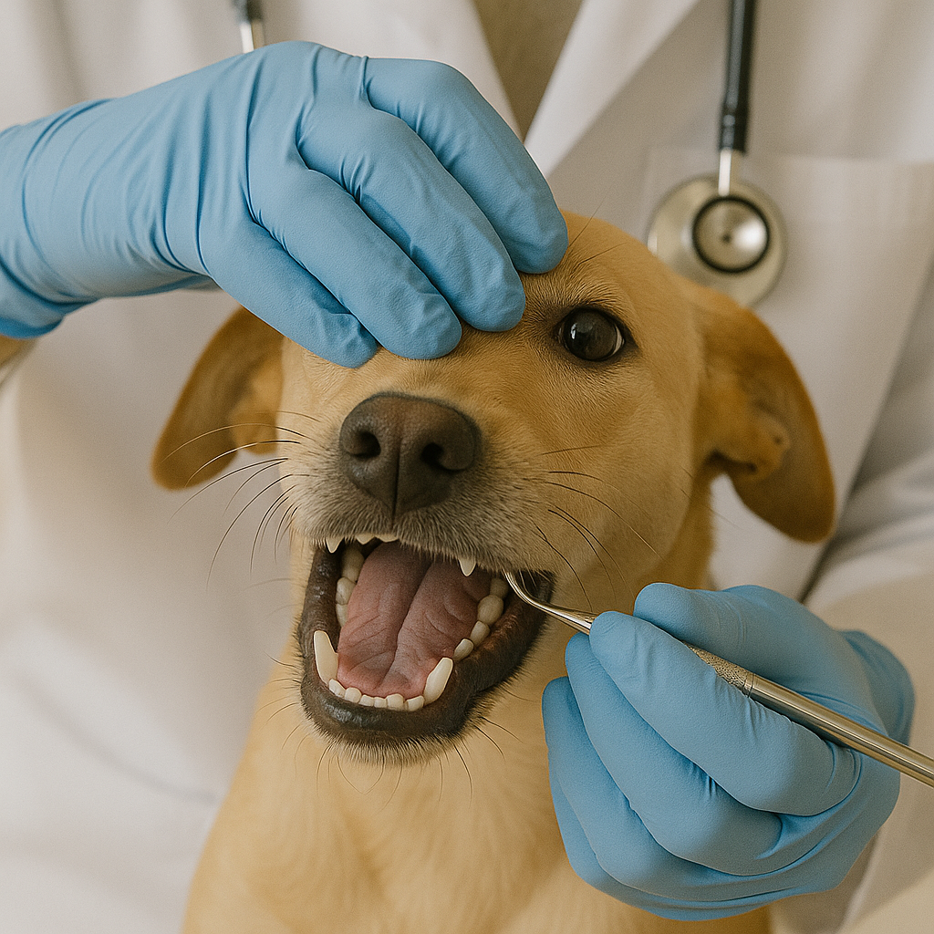 강아지 구강 검진 장면