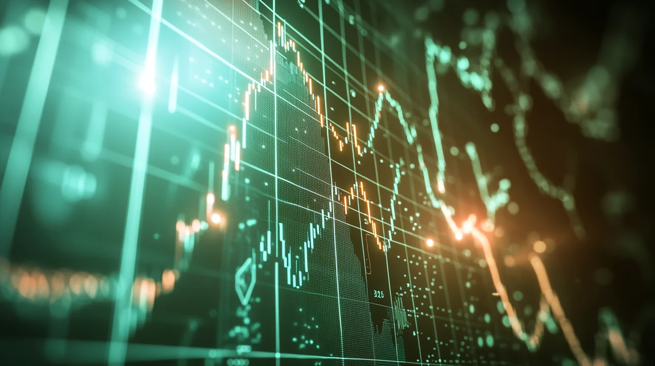 2025년의 긍정적인 ETF 시장 동향을 반영하는 미래 지향적 그래프들이 디지털적 여운을 남기며 혁신과 전망의 이미지로 표현됩니다.