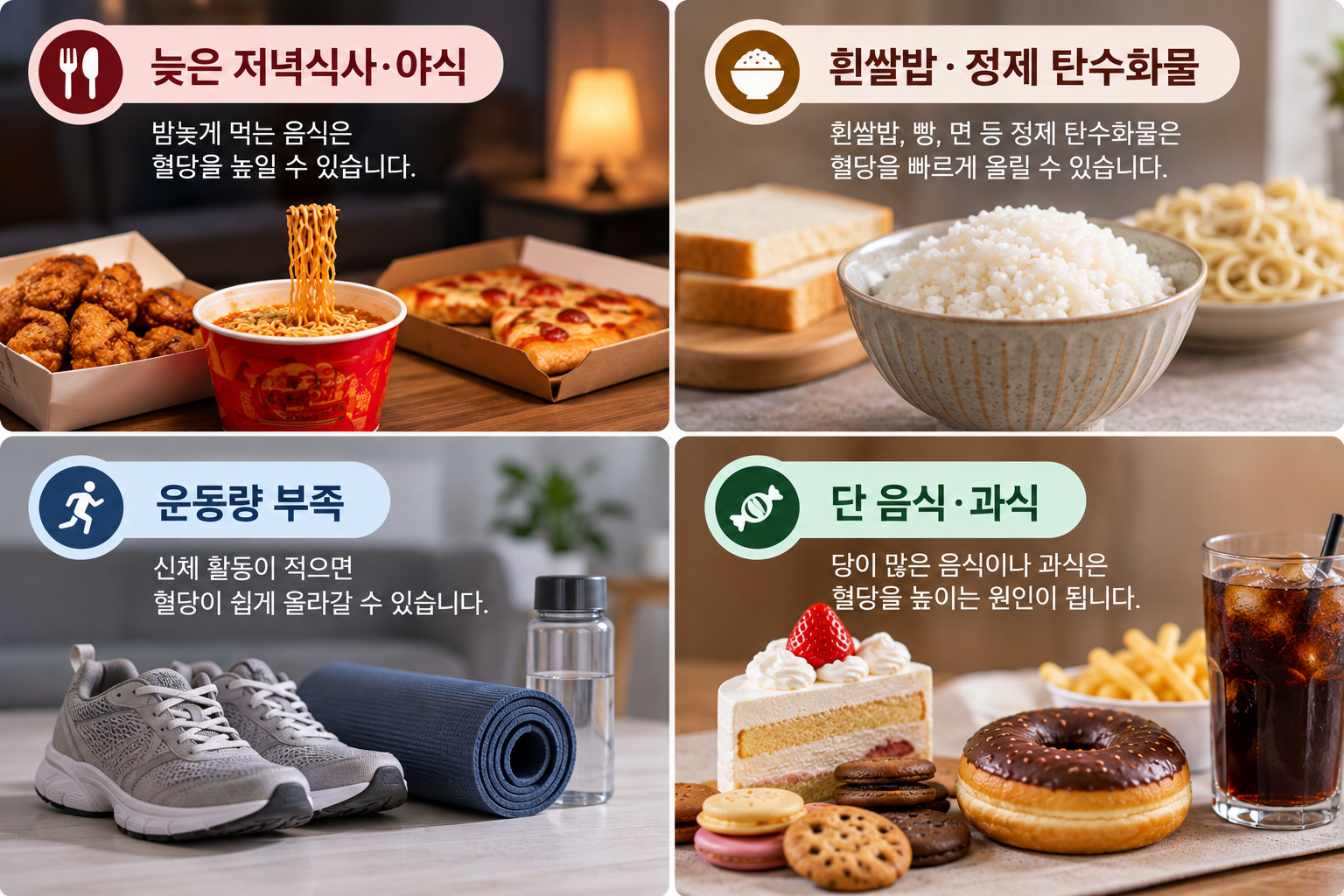 공복혈당 관리와 관련된 생활습관을 표현한 AI 이미지