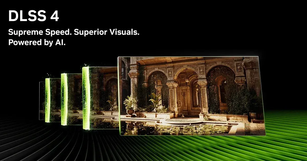 블렌더 5.0 환경에서 NVIDIA DLSS 적용을 소개하는 이미지