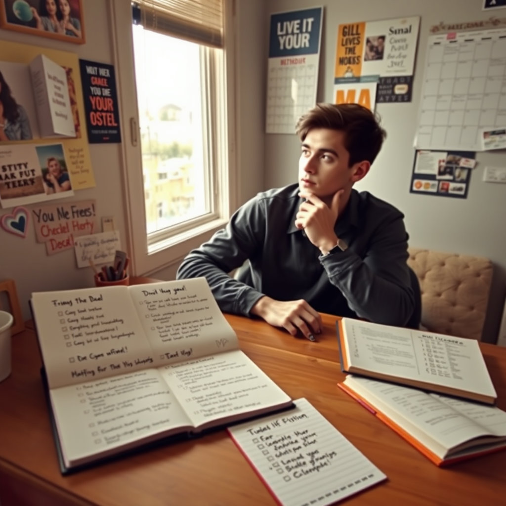 노트에 적힌 목표, 비전 보드, 체크리스트, 다이어리 기록, 미래를 상상하는 사람