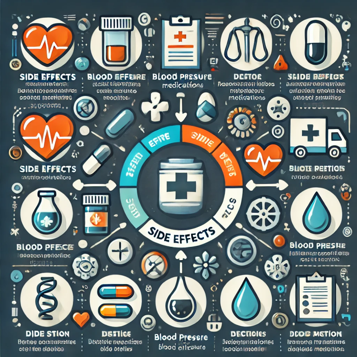 다양한 혈압 약물과 관련된 일반적인 부작용을 보여주는 차트