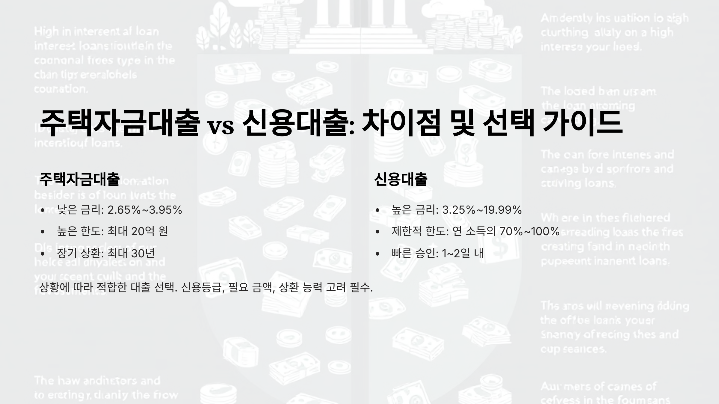 주택자금대출과 신용대출 차이? 대출 한도·금리 완벽 정리