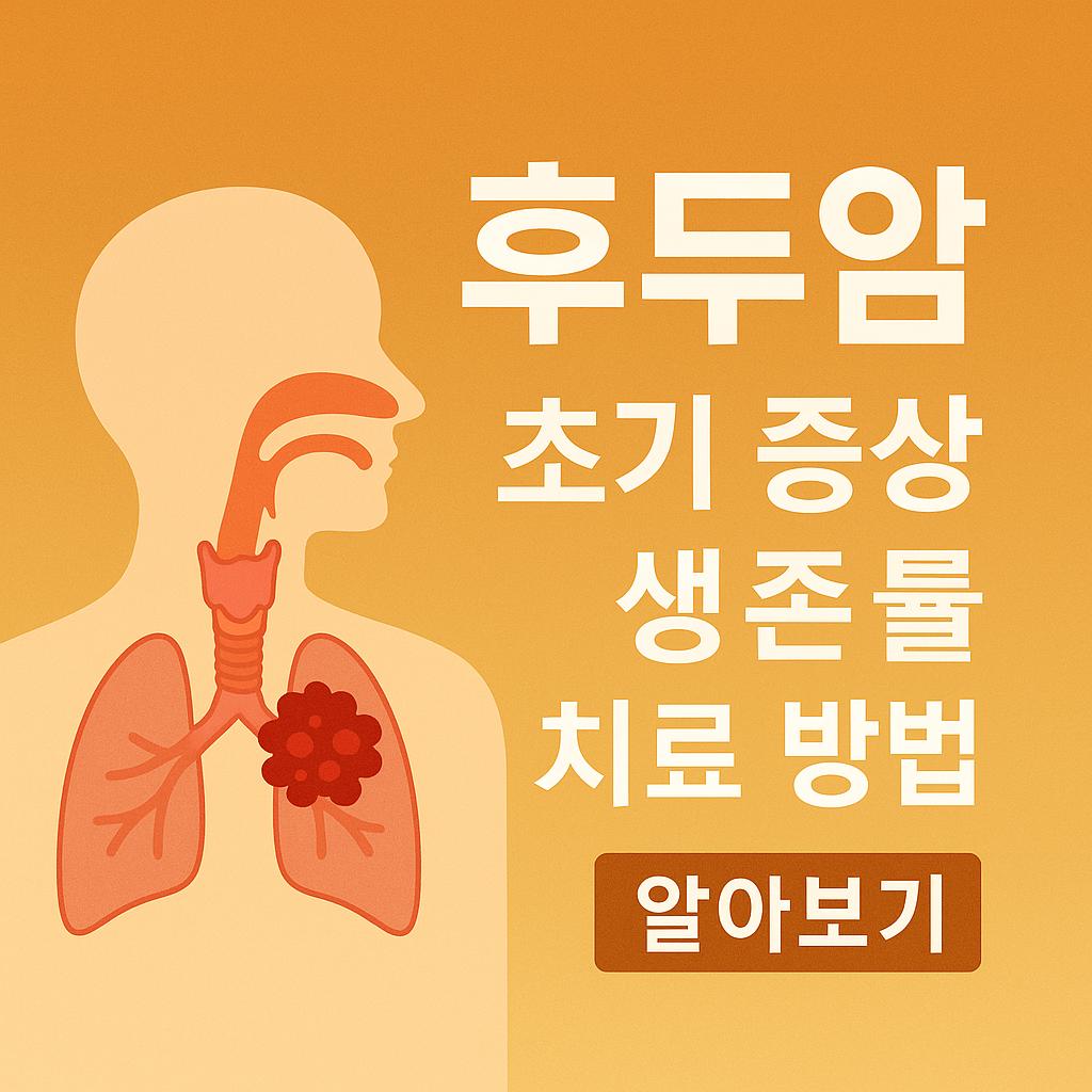 후두암 초기 증상과 생존률, 치료 방법 정보를 의료 아이콘과 함께 표현한 대표 이미지