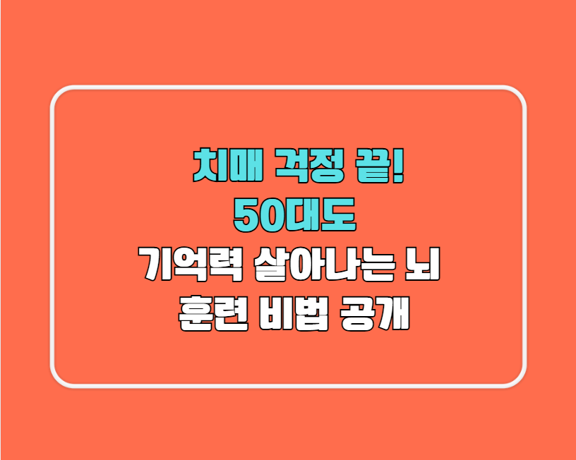 치매 걱정 끝! 50대도 기억력 살아나는 뇌 훈련 비법 공개