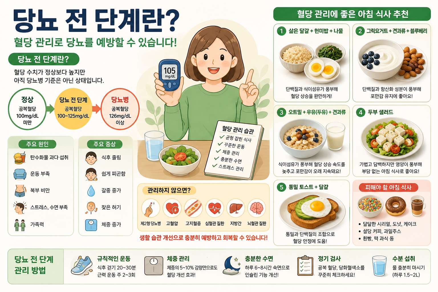 당뇨-전-단계-초기증상-혈당-낮추는-음식-아침-식사-관리-식단-공복혈당장애-예방-방법-식단-추천-스파이크-당화혈색소-정상수치