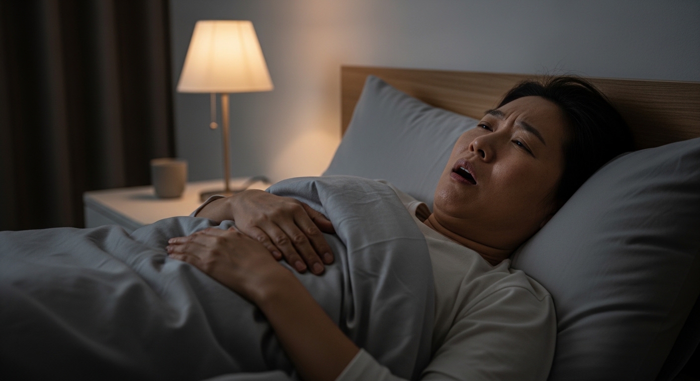 밤에 누우면 코막힘이 심해지는 상황과 수면 중 호흡 불편 모습