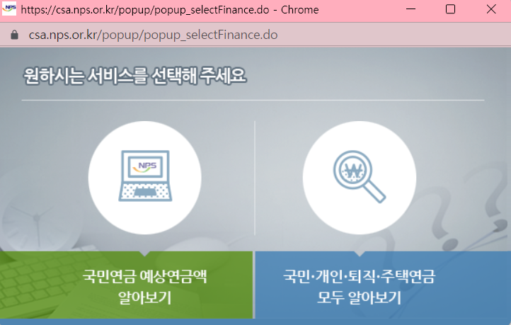 예상연금액 조회 클릭시 나오는 화면