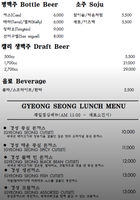 경성치킨 메뉴 정보