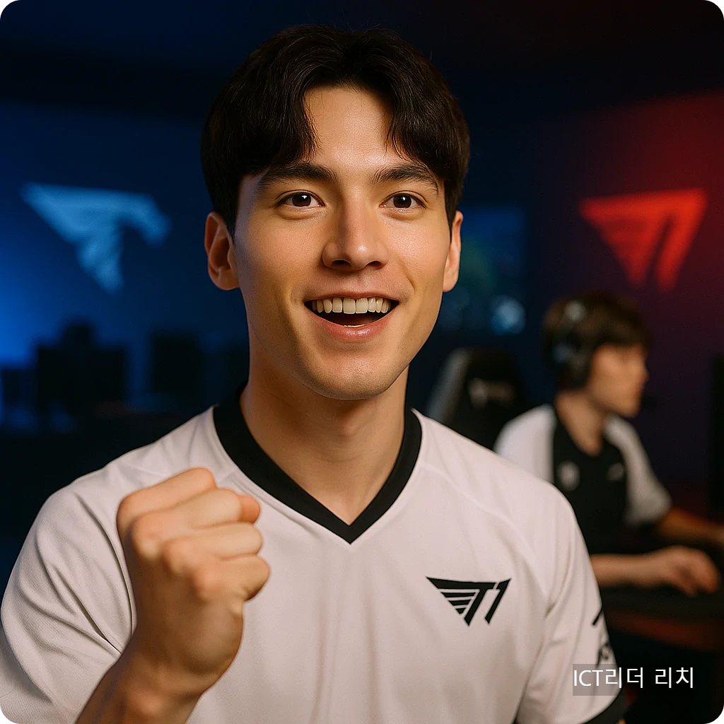20대 한국 남성 모델이 경기복을 입고 LCK 경기를 응원하는 모습