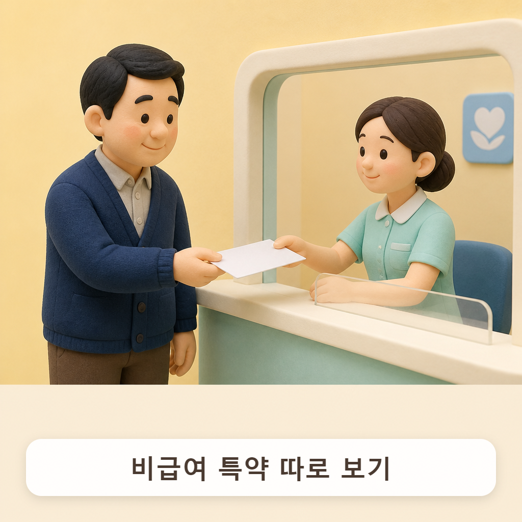 병원 수납 창구 앞에서 영수증을 받는 중년 남성