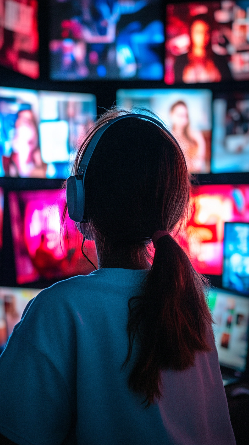 OTT로 영상을 보고 있는 소녀의 사진