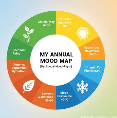 원형 다이얼을 4등분하여 각 사계절 표현한 다이어그램
