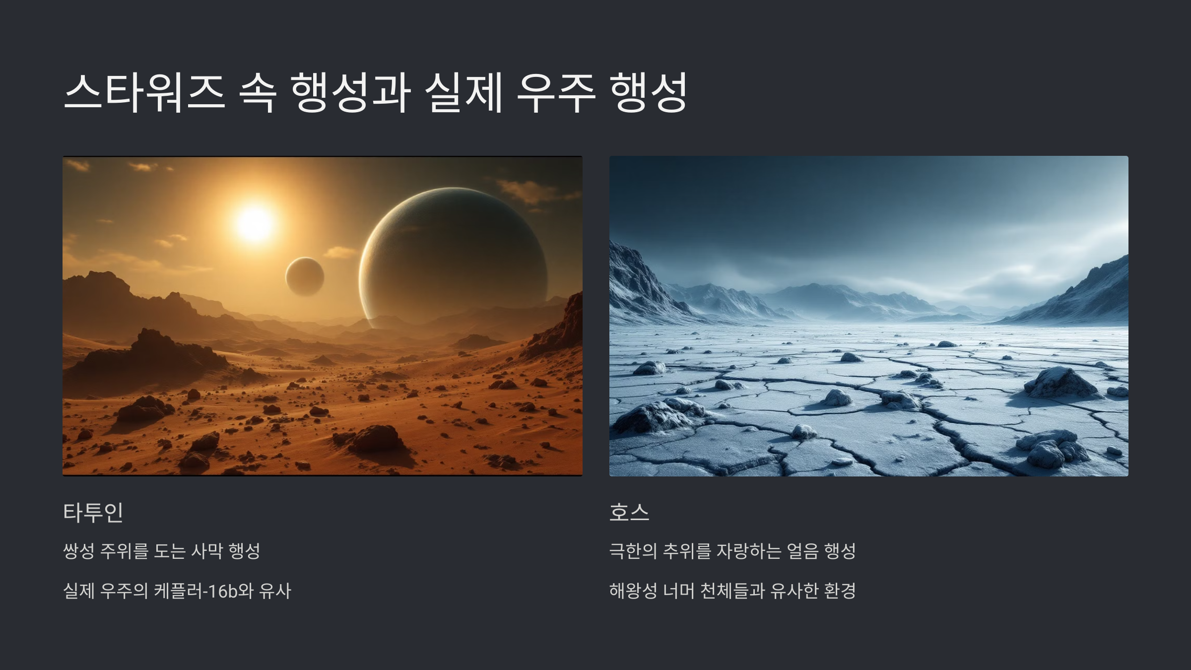 alt=스타워즈 속 행성과 실제 우주행성