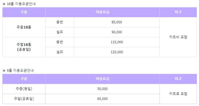 옥과기안cc 이용요금