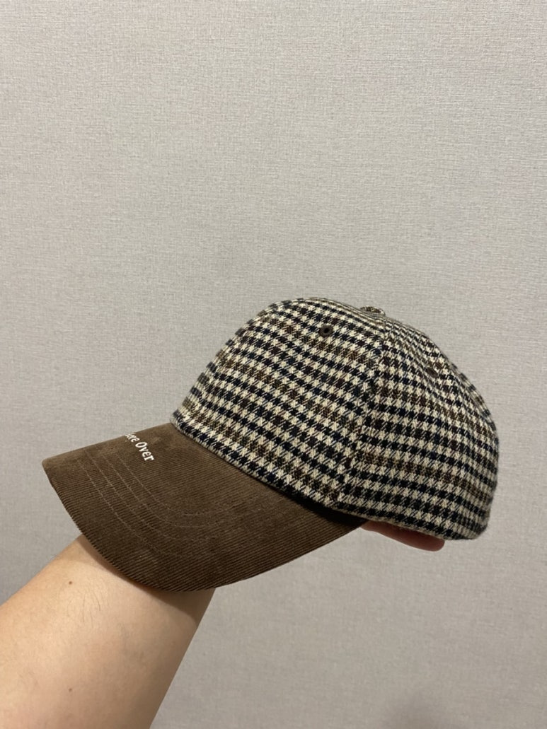 하운드투스 체크 빈티지 구제 볼캡 모자 베이지