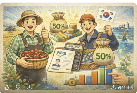 농어업인 국민연금 국고지원제도 총정리|보험료 50% 지원 + 월 지원금(최대 46,350원) 계산법 관련 사진