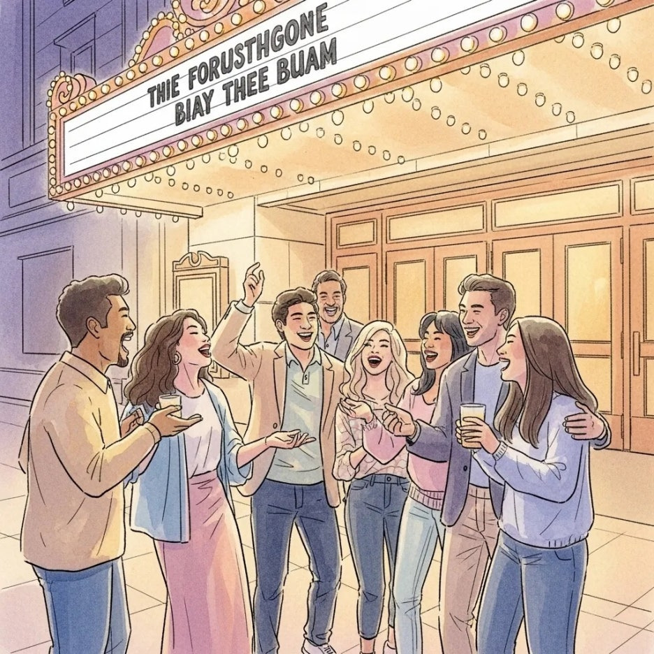 연극 관람 후 즐겁게 대화하는 친구들의 모습