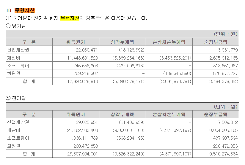 포인트모바일-감사보고서-무형자산-내역
