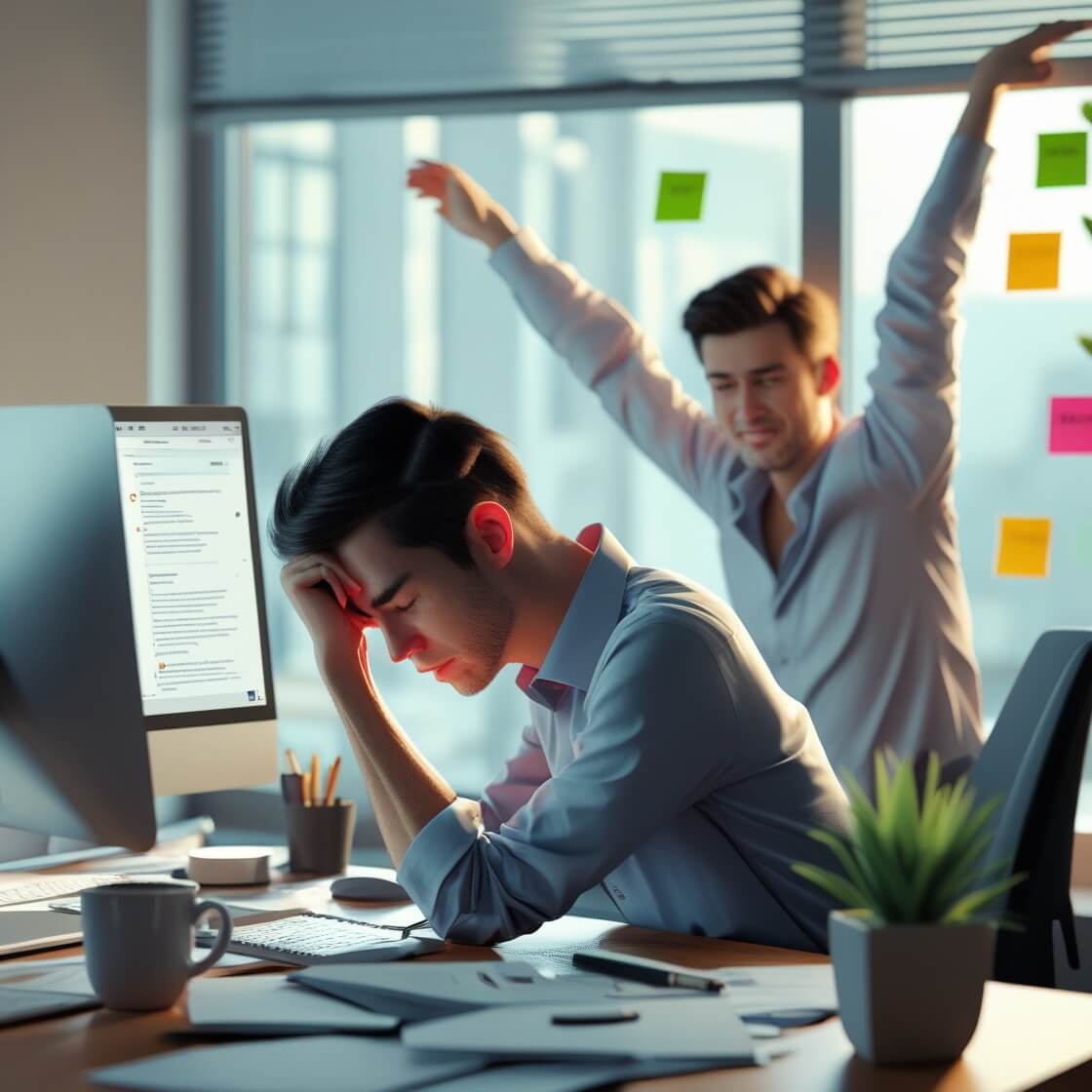 번아웃으로 고통받는 직장인의 모습