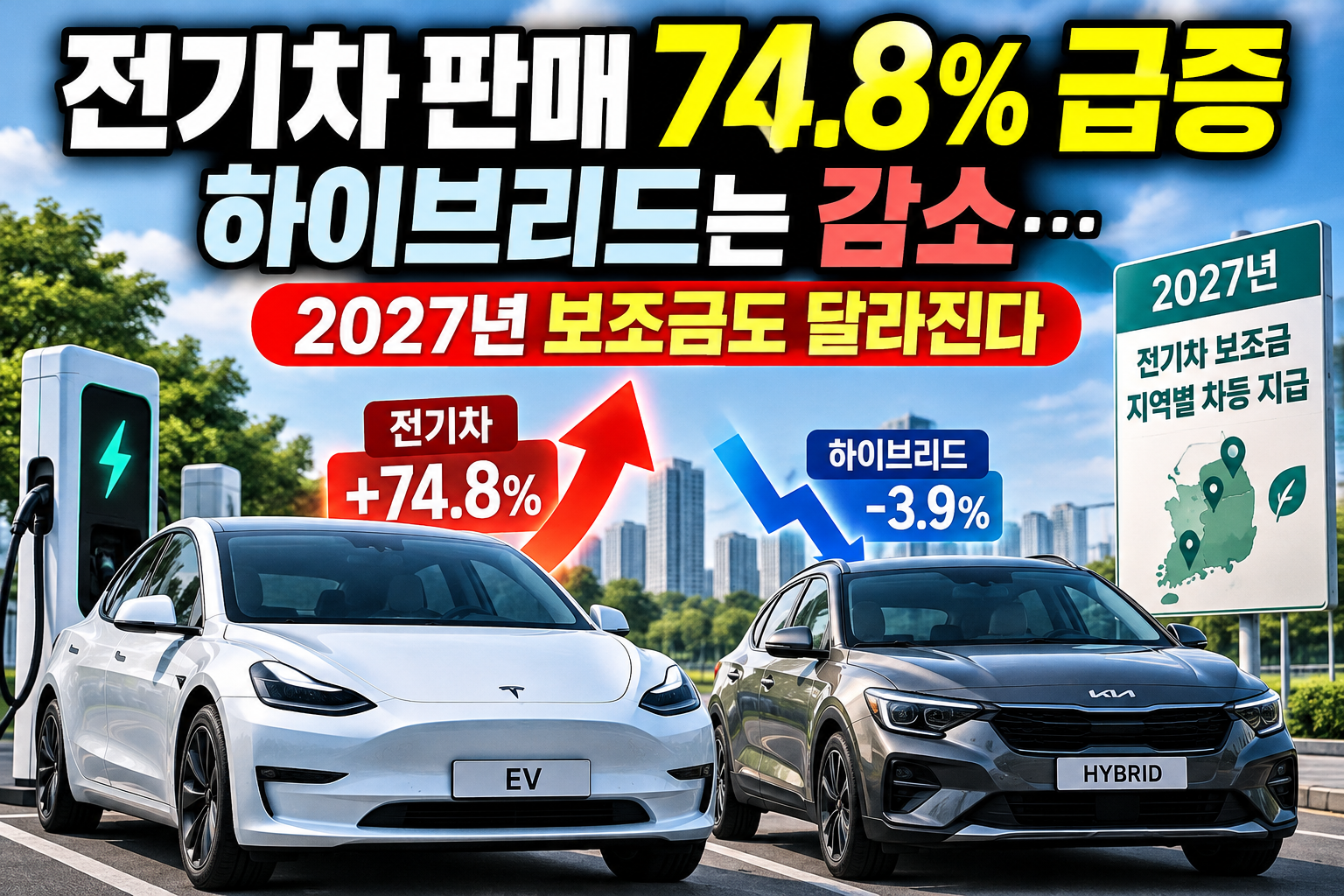 2026년 전기차 판매 74.8% 급증과 하이브리드 3.9% 감소, 2027년 전기차 보조금 지역 차등제