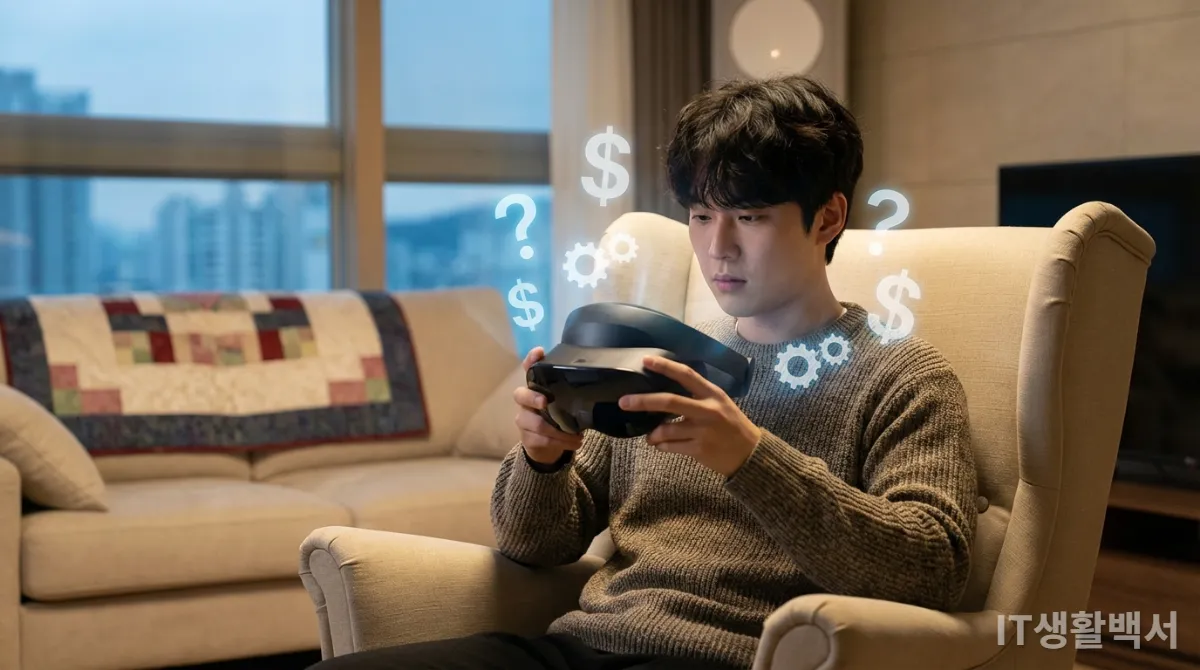 혼합현실(MR) 기기 구매 전 고려 사항을 생각하는 한국 남성