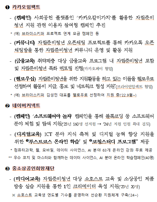 비영리기관 지원 서비스 항목입니다