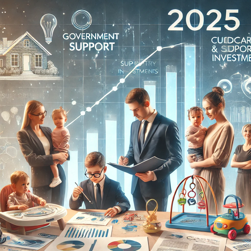 육아지원정책 변화와 관련 산업 투자를 주제로 한 이미지